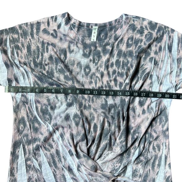 Tryst Shirt Womens Large Top Leopard Print Twist Hem Short Sleeve Round Neck L - Picture 9 of 10